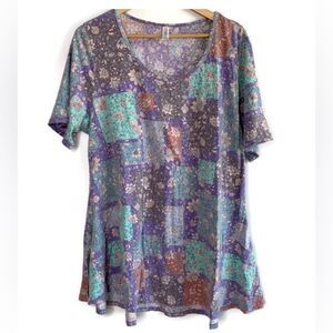Lularoe Purple Teal Scoop Neck Floral T Shirt